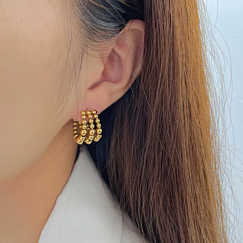 Wholesale Stainless Steel Triple Beaded Hoop Earrings