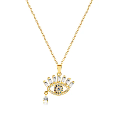 Wholesale Stainless Steel Diamond Evil Eye Brass Necklace