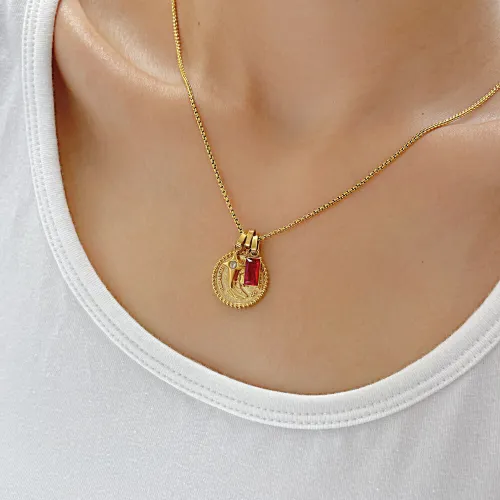 Wholesale Stainless Steel Elizabeth Coin Necklace with CZ