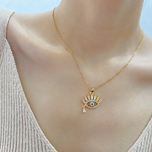 Wholesale Stainless Steel Diamond Evil Eye Brass Necklace