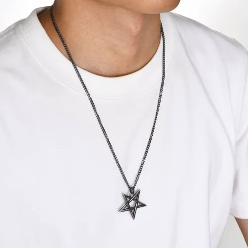 Wholesale Stainless Steel Ancient Silver Inverted Pentagram Necklace