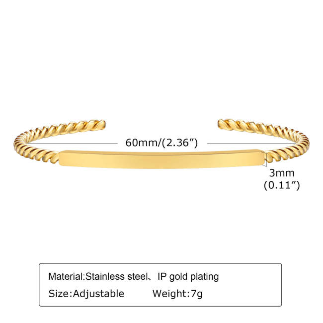 Wholesale Stainless Steel Engravable Twisted Cuff Bangle