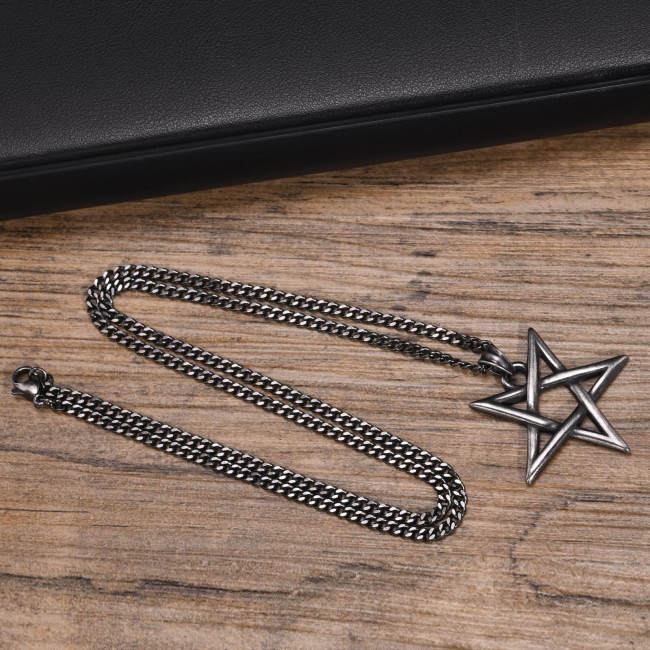 Wholesale Stainless Steel Ancient Silver Inverted Pentagram Necklace