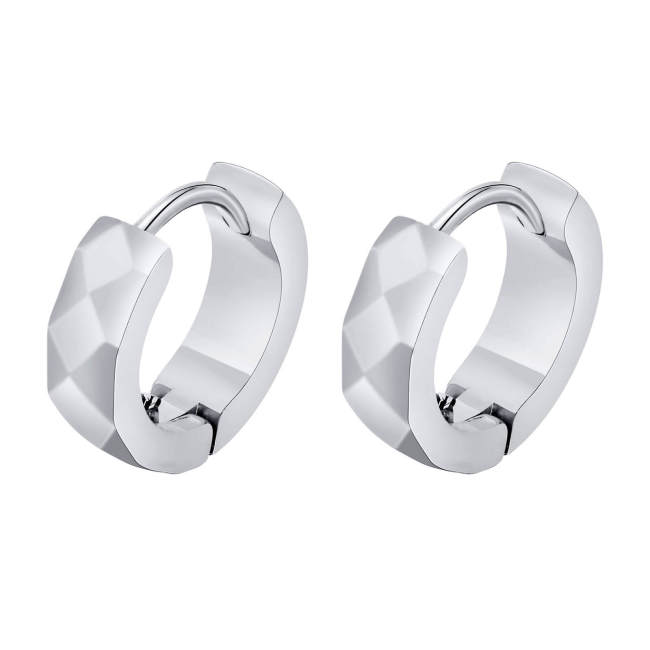 Wholesale Stainless Steel Diamond Faceted Huggie Earrings