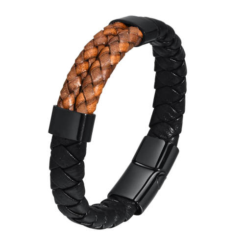 Wholesale Stainless Steel Two Tone Braided Leather Bracelets