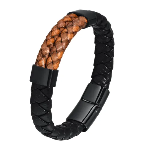 Wholesale Stainless Steel Two Tone Braided Leather Bracelets