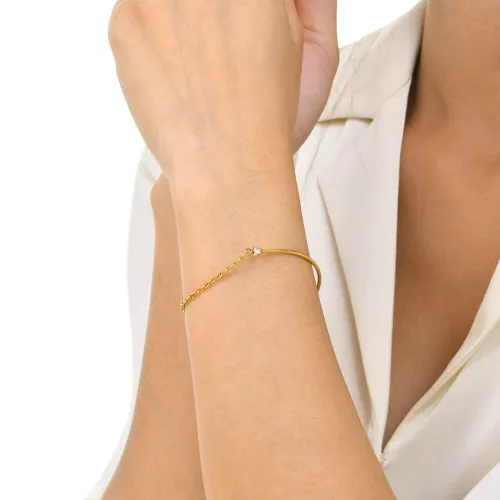 Wholesale Stainless Steel Half Bangle Half Chain Bracelet