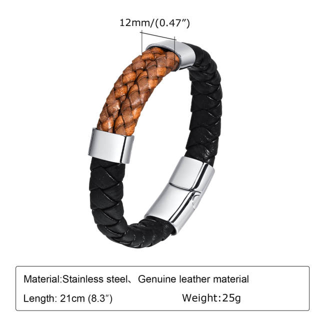 Wholesale Stainless Steel Two Tone Braided Leather Bracelets