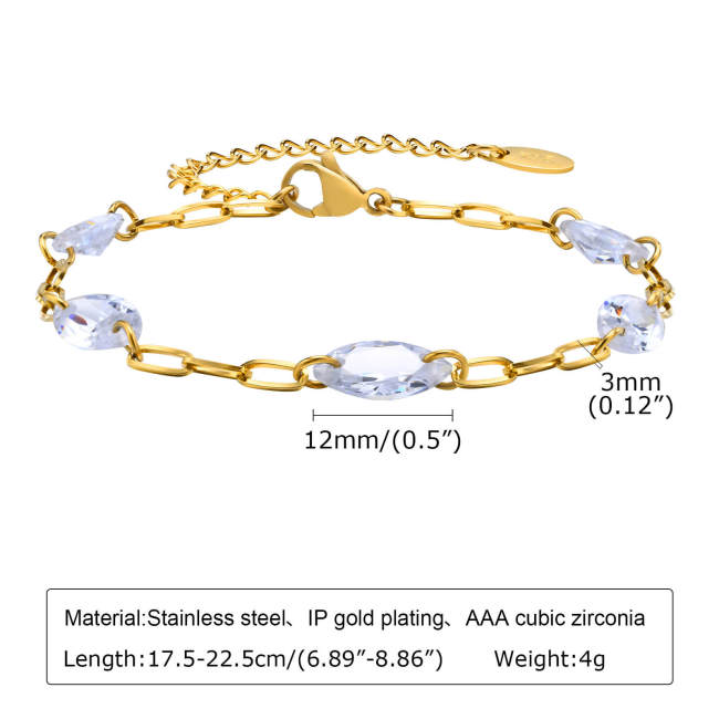 Wholesale Stainless Steel CZ Paperclip Chain Bracelet