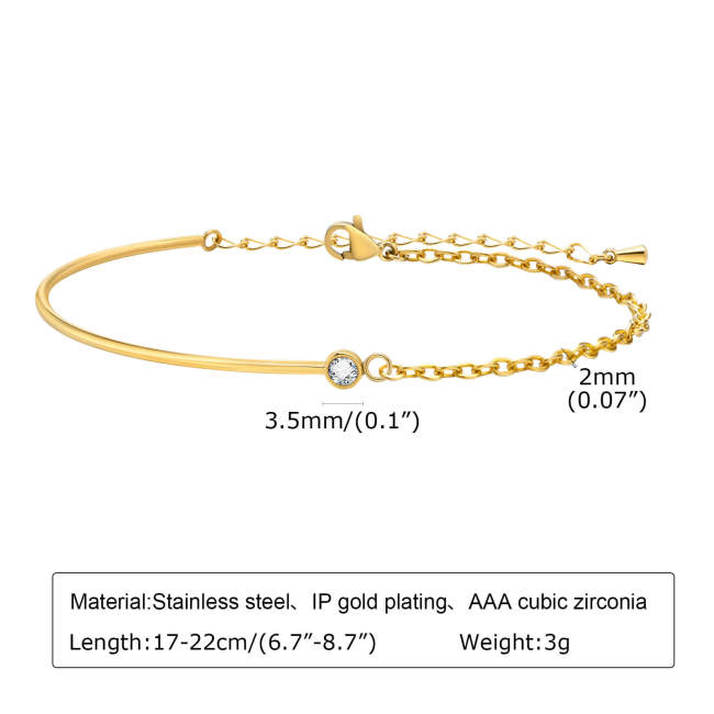 Wholesale Stainless Steel Half Bangle Half Chain Bracelet