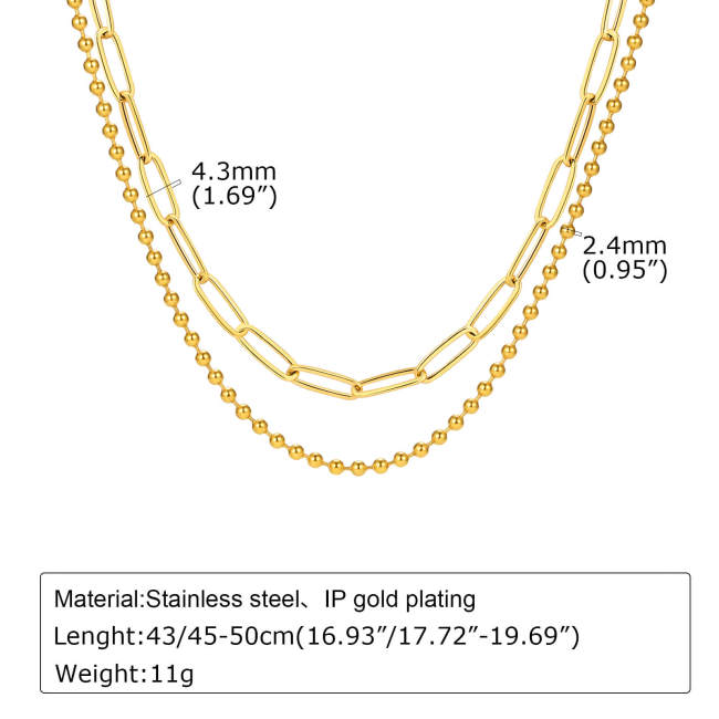 Wholesale Stainless Steel Paperclip & Ball Chain Necklace
