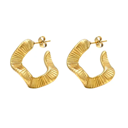 Wholesale Stainless Steel Flat Pleated Hoop Earrings