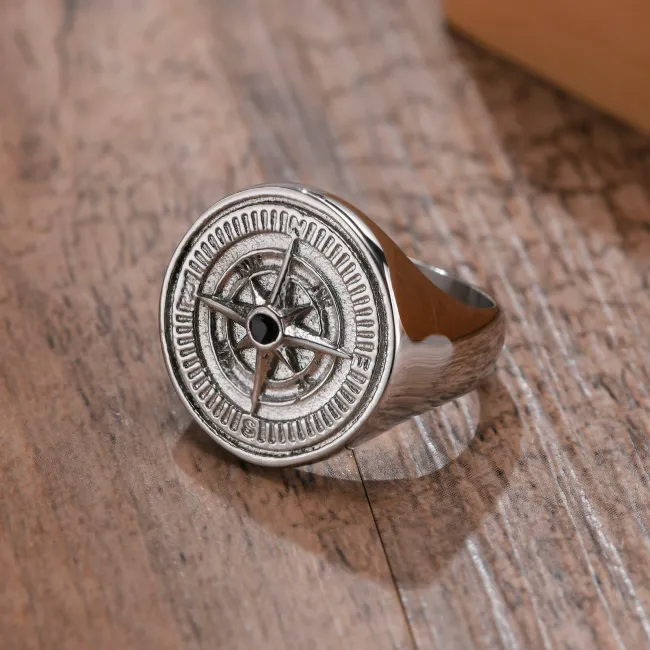 Wholesale Stainless Steel Compass Signet Band Ring
