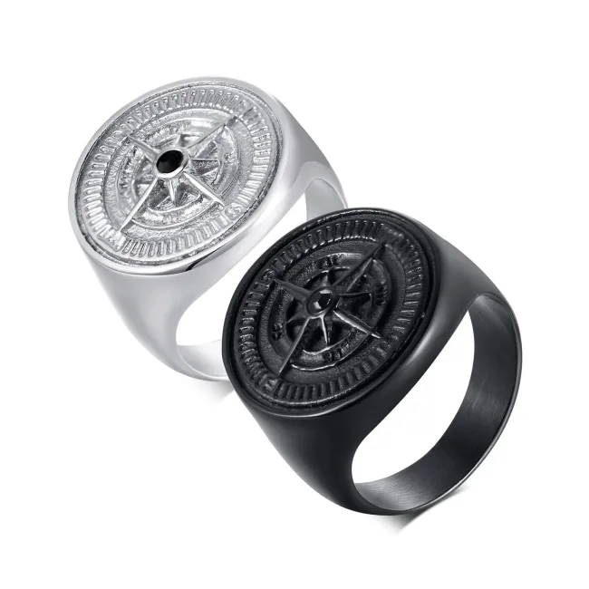 Wholesale Stainless Steel Compass Signet Band Ring