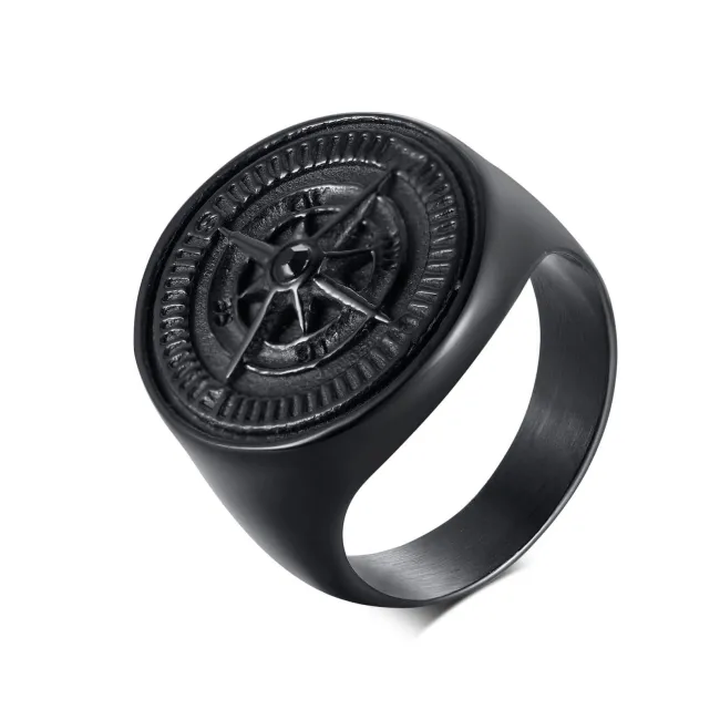 Wholesale Stainless Steel Compass Signet Band Ring