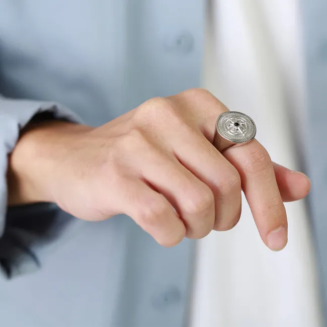 Wholesale Stainless Steel Compass Signet Band Ring