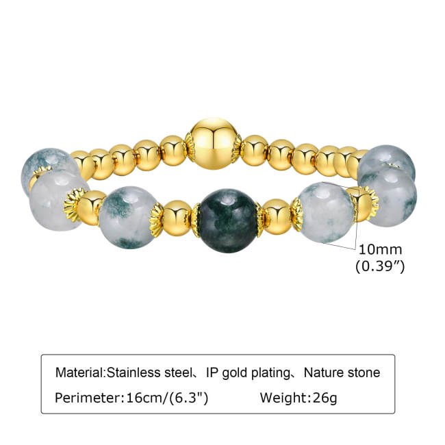 Wholesale Stainless Steel Charming Natural Stone Bead Bracelet