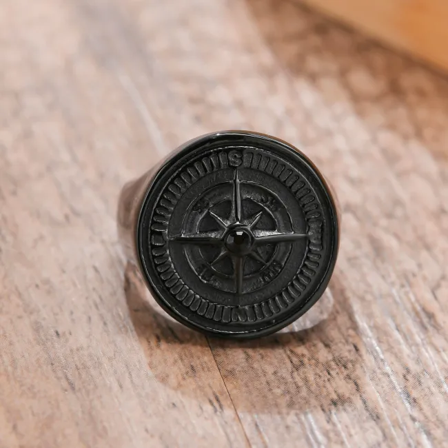 Wholesale Stainless Steel Compass Signet Band Ring