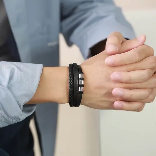 Wholesale Stainless Steel Customized Leather Bracelet for Men