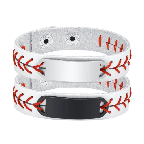 Wholesale Stainless Steel Personalized Baseball Softball Leather Bracelet
