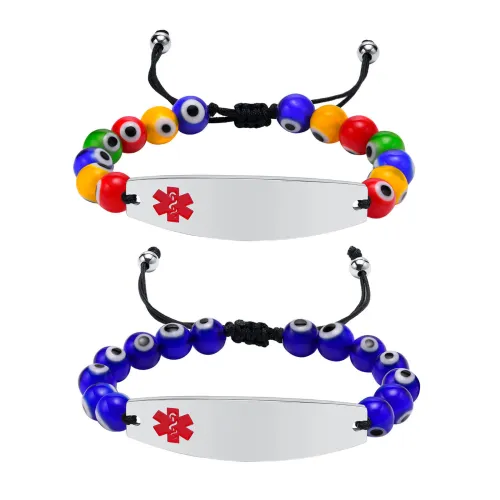 Wholesale Stainless Steel Evil Eye Medical ID Beads Bracelet