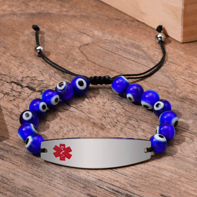 Wholesale Stainless Steel Evil Eye Medical ID Beads Bracelet