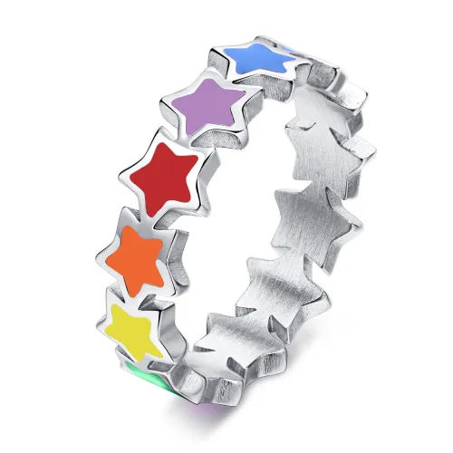 Wholesale Stainless Steel Women Rainbow Star Ring