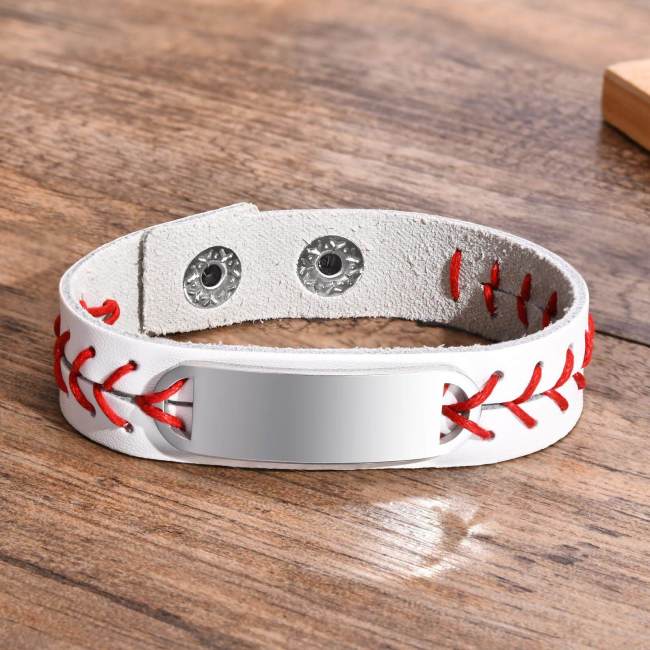 Wholesale Stainless Steel Personalized Baseball Softball Leather Bracelet