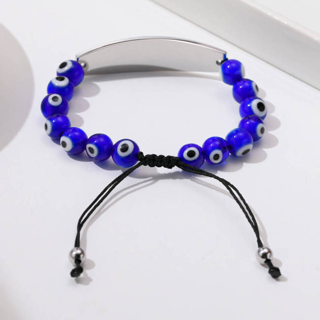 Wholesale Stainless Steel Evil Eye Medical ID Beads Bracelet