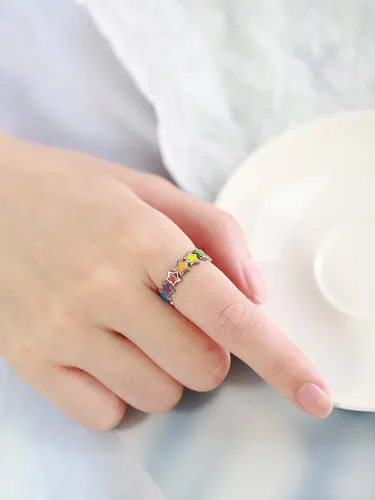 Wholesale Stainless Steel Women Rainbow Star Ring