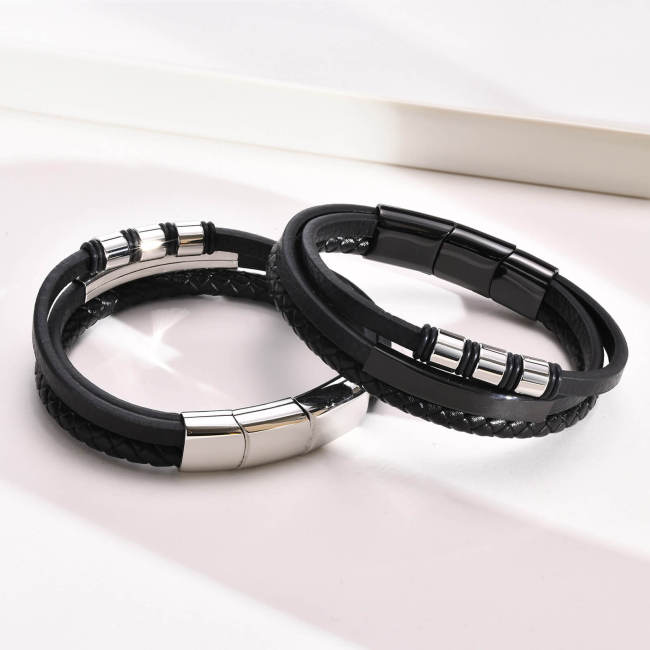 Wholesale Stainless Steel Customized Leather Bracelet for Men