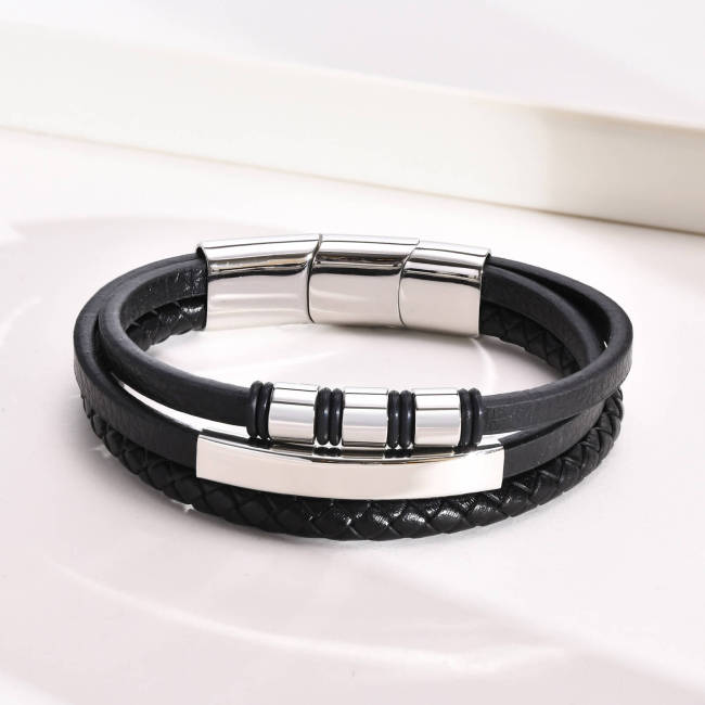 Wholesale Stainless Steel Customized Leather Bracelet for Men