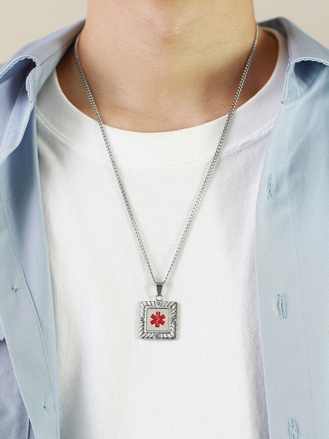 Wholesale Stainless Steel Medical Alert Necklace with CZ