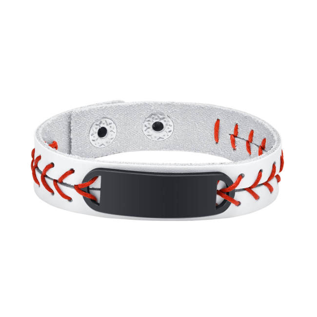 Wholesale Stainless Steel Personalized Baseball Softball Leather Bracelet