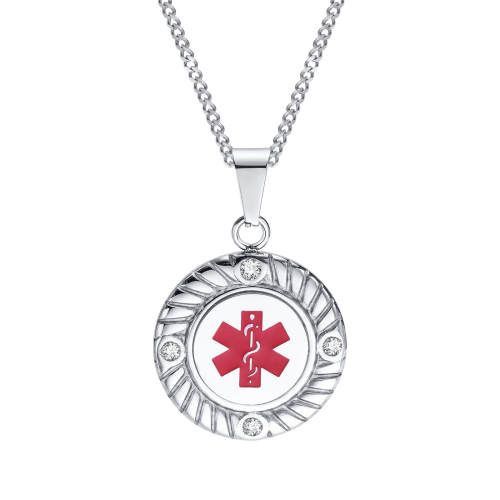 Wholesale Stainless Steel Medical Alert Necklace with CZ