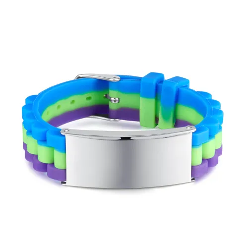 Wholesale Stainless Steel Personalized Three Tone Silicone Bracelet