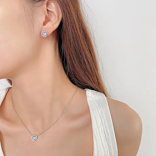 Wholesale Stainless Steel Shining CZ Heart Stud Earrings