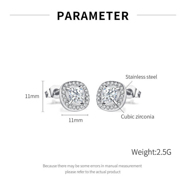 Wholesale Stainless Steel Sparkling Square CZ Stud Earrings