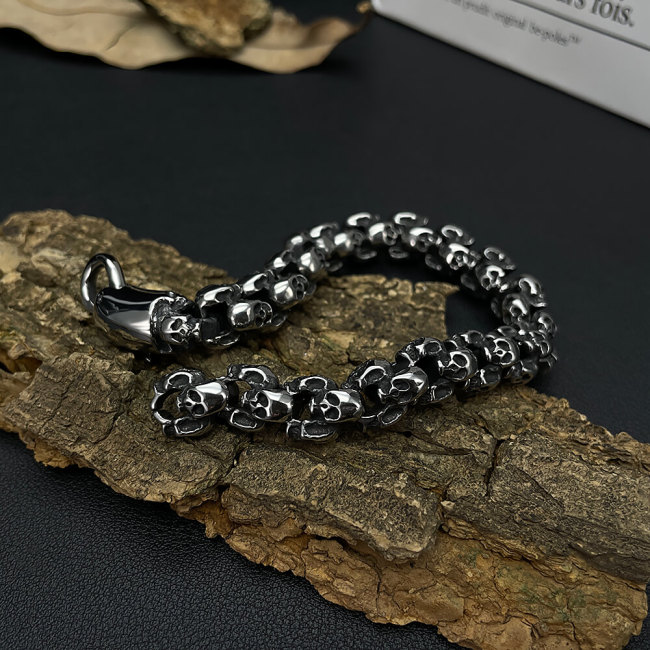 Wholesale Stainless Steel Gothic Skull Link Bracelet