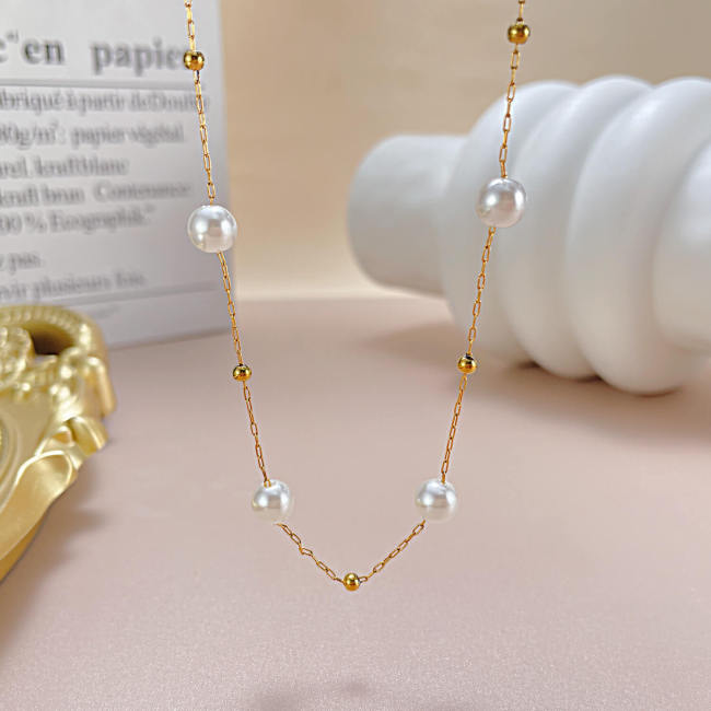 Wholesale Stainless Steel Bead Link Paperclip Necklace