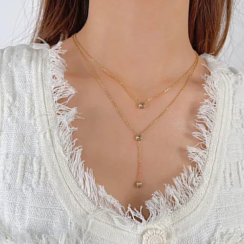 Wholesale Stainless Steel Y Shaped CZ Drop Necklace