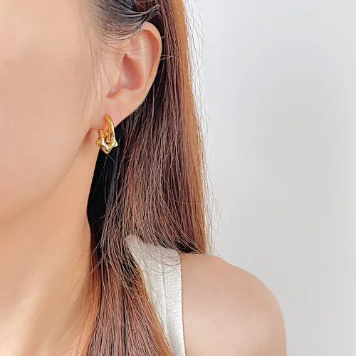 Wholesale Stainless Steel Women Heart Star Hoop Earrings