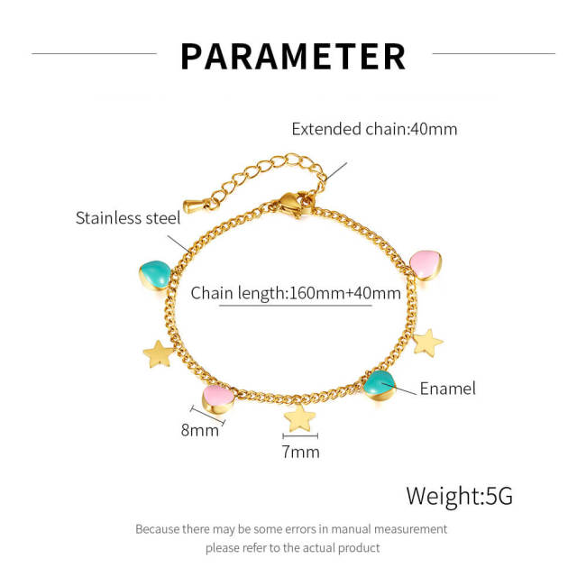 Wholesale Stainless Steel Charming Enamel Heart Bracelet