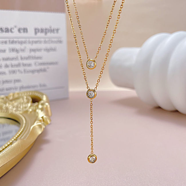 Wholesale Stainless Steel Y Shaped CZ Drop Necklace