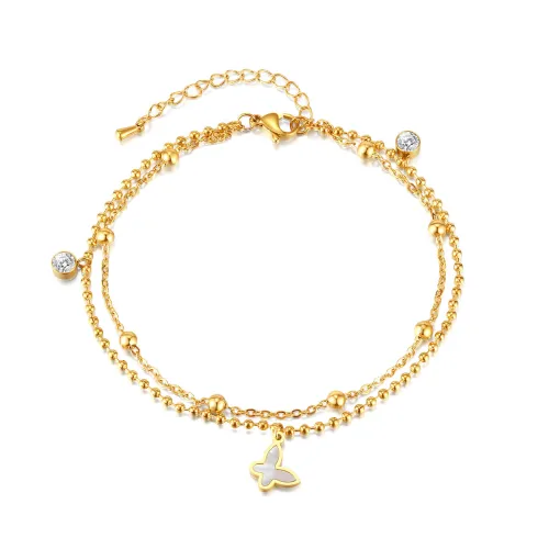 Wholesale Stainless Steel Butterfly Double Ball Anklet