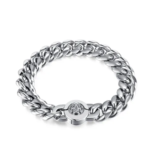Wholesale Stainless Steel Hip Hop Cuban Chain Skull Bracelet