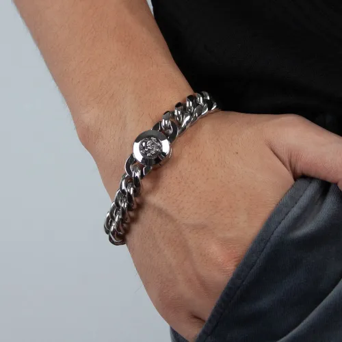 Wholesale Stainless Steel Hip Hop Cuban Chain Skull Bracelet