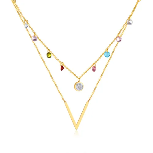 Wholesale Stainless Steel Initial V Link Layered Necklace