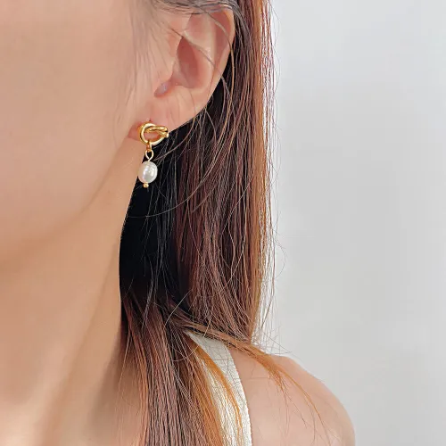 Wholesale Stainless Steel Knot Pearl Drop Earrings
