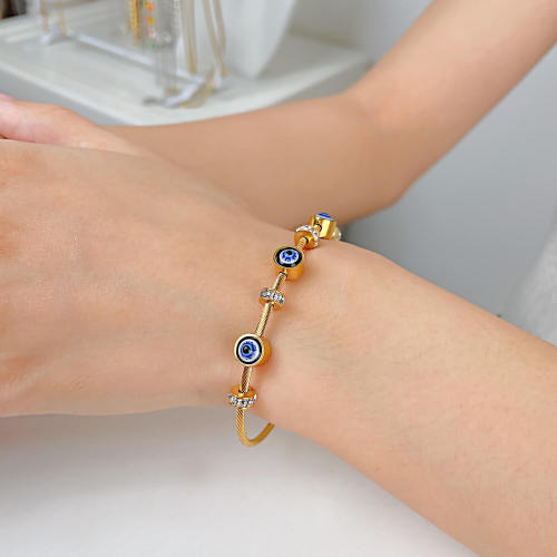 Wholesale Stainless Steel Evil Eye Cable Bangle